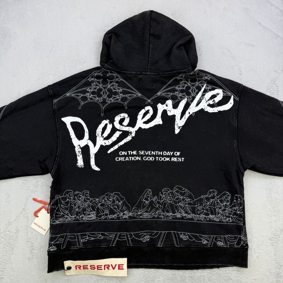 RESERVE Hoodie Mens Medium Sacred Sabbath Graphic Oversized Black Religious Art - Picture 2 of 15